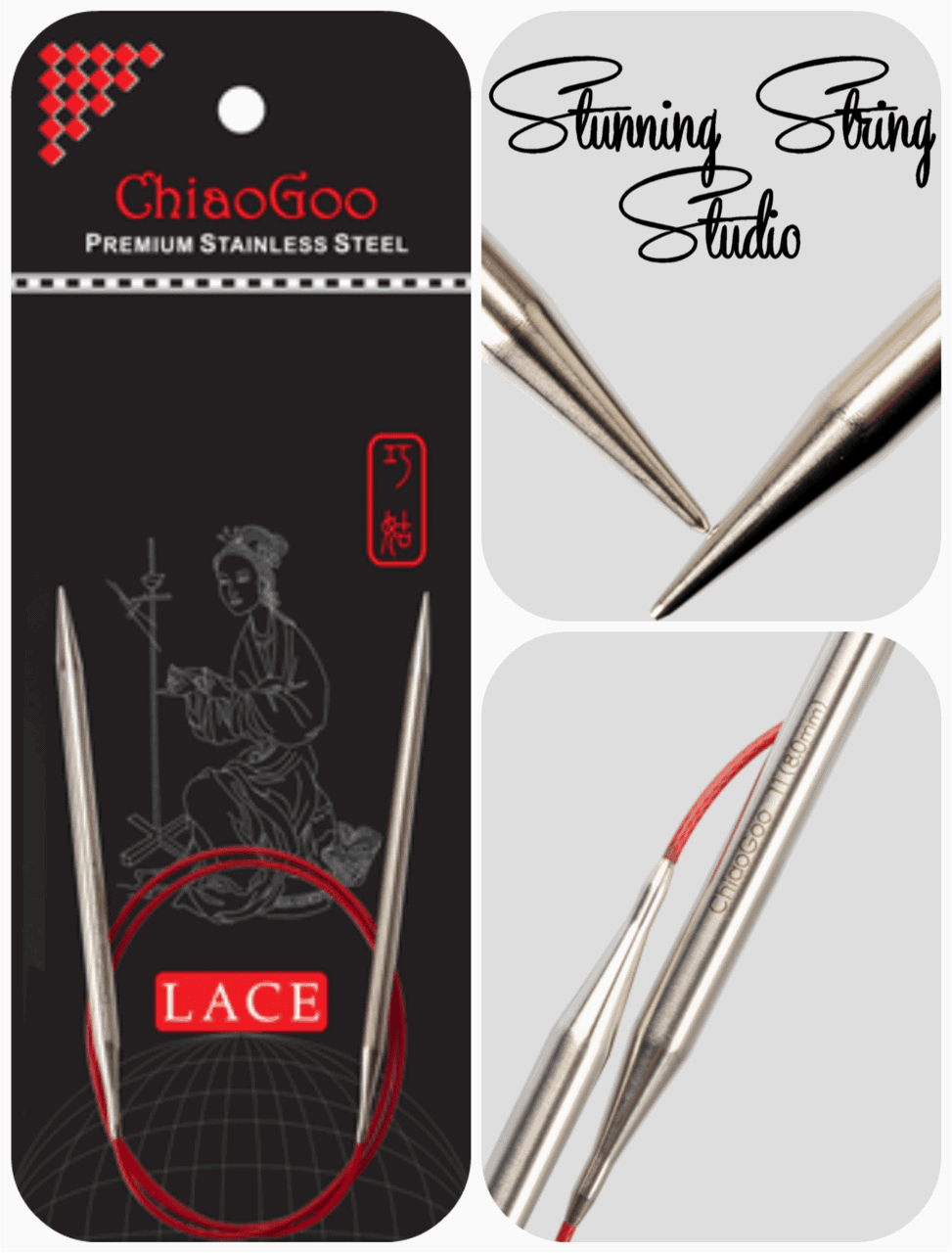 Chiaogoo Red Lace Stainless Circular Knitting Needles 32-size 7